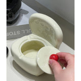 Cute Couch Ashtray with Lid Ceramic Sofa Ash Tray Cool Home Decor Lidded Covered Windproof Smokeless Cream White 