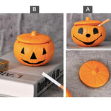 Cute Pumpkin Ashtray with Lid Resin Cool Ash Tray Covered Lidded Windproof Smokeless Halloween Decor