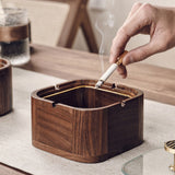 Cute Wooden Ashtray with Lid Cool Glass Ash Tray Covered Lidded Windproof