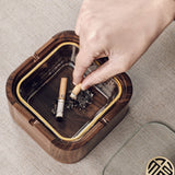 Cute Wooden Ashtray with Lid Cool Glass Ash Tray Covered Lidded Windproof