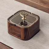 Cute Wooden Ashtray with Lid Cool Glass Ash Tray Covered Lidded Windproof