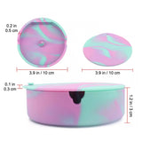 Size chart of round silicone ashtray with diameter and height measurements