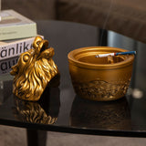 Dragon Ashtray with Lid Resin Cool Cute Covered Lidded Smokeless Windproof Ash Tray Gold