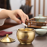 Elegant Brass Ashtray Covered Lidded Cute Cool Ash Tray Smokeless Windproof