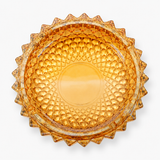 Round Glass Ashtray with Diamond Pattern Amber