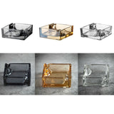 Square glass ashtray in clear, amber, and gray color options with 2-rest