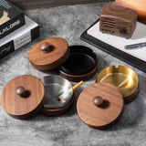 Lidded Wooden Ashtray Smokeless Windproof Outdoor Covered Ash Tray Cool Cute Rustic
