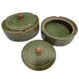 Vintage Ashtray with Lid for Outdoor Porch Ceramic Hammered Surface Ash Tray Windproof Covered Lidded Smokeless