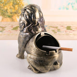 Lion Ashtray with Lid Smokeless Vintage Ash Tray for Outdoor Porch Patio Covered Lidded Windproof Decorative Animal Home Decor