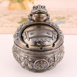 Lucky Toad Ashtray with Lid for Outdoor Patio Money Frog Cool Metal Ash Tray with Lid Covered Smokeless Lidded Windproof