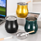 Metal Ashtray with Funnel Lid Stainless Steel Cool Cute Car Ash Tray Windproof Smokeless Covered Lidded