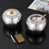 Metal Covered Ashtray with Funnel Large Cool Ash Tray Stainless Steel Lidded Windproof Smokeless