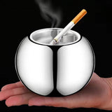 Metal Covered Ashtray with Funnel Large Cool Ash Tray Stainless Steel Lidded Windproof Smokeless