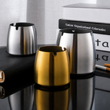 Stainless steel covered ashtrays in multiple sizes with removable lids