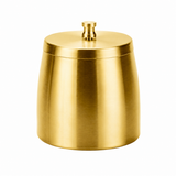 Gold stainless steel cigarette ashtray with lid on white background
