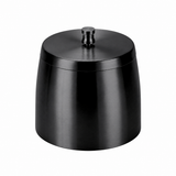 Black stainless steel lidded cigarette ashtray on white background
