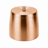 Rose gold stainless steel ashtray with removable lid on white background