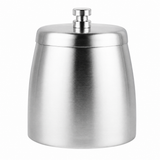 Silver stainless steel cigarette ashtray with lid on white background