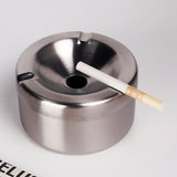 Silver stainless steel ashtray with funnel lid and cigarette