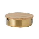 Gold round stainless steel ashtray with wooden lid in minimalist modern design