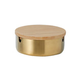 Gold stainless steel ashtray with wooden lid in compact round design