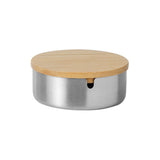 Silver round stainless steel ashtray with minimalist low-profile design