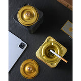 Outdoor Ashtray with Lid Cement Covered Lidded Windproof Smokeless Cool Ash Tray Black Gold