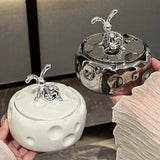 Bunny Outdoor Ashtray with Lid Ceramic Cheese Ash Tray Covered Lidded Windproof Decorative Cute Cool