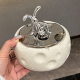 Bunny Outdoor Ashtray with Lid Ceramic Cheese Ash Tray Covered Lidded Windproof Decorative Cute Cool