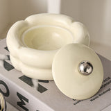 Elegant Ashtray with Lid Ceramic Cream White Silver Cool Cute Ash Tray Smokeless Lidded Covered Windproof