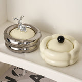 Elegant Ashtray with Lid Ceramic Cream White Silver Cool Cute Ash Tray Smokeless Lidded Covered Windproof
