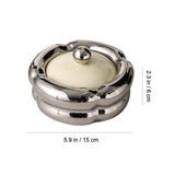 Elegant Ashtray with Lid Ceramic Cream White Silver Cool Cute Ash Tray Smokeless Lidded Covered Windproof
