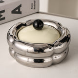 Elegant Ashtray with Lid Ceramic Cream White Silver Cool Cute Ash Tray Smokeless Lidded Covered Windproof
