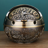 Outdoor Covered Ashtray Fortune Pine Trees Antique Green
