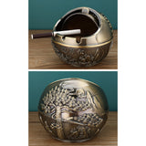 Outdoor Covered Ashtray Fortune Pine Trees Antique Green