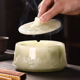 Outdoor Ashtray with Lid Resin Mountains Cool Ash Tray Jade Covered Lidded Windproof Smokeless Vintage