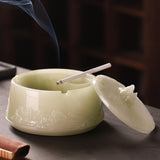 Outdoor Ashtray with Lid Resin Mountains Cool Ash Tray Jade Covered Lidded Windproof Smokeless Vintage