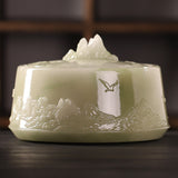 Outdoor Ashtray with Lid Resin Mountains Cool Ash Tray Jade Covered Lidded Windproof Smokeless Vintage