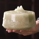 Outdoor Ashtray with Lid Resin Mountains Cool Ash Tray Jade Covered Lidded Windproof Smokeless Vintage