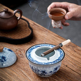 Outdoor Ashtray with Lid Cute Cool Ceramic Teacup Vintage Windproof Covered Lidded Smokeless
