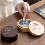 Outdoor Ashtray Wooden Carved Cover Smokeless Windproof Cool Ash Tray