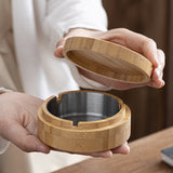 Outdoor Ashtray Wooden Carved Cover Smokeless Windproof Cool Ash Tray