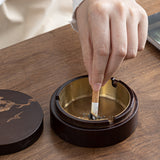 Outdoor Ashtray Wooden Carved Cover Smokeless Windproof Cool Ash Tray
