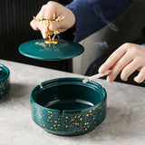 Elegant Elk Ceramic Ashtray with Lid Cool Cute Nordic Ash Tray Teal