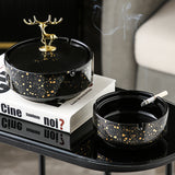 Elegant Elk Ceramic Ashtray with Lid Cool Cute Nordic Ash Tray Black