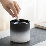Exquisite Ashtray with Funnel Lid Ceramic Cool Cute Ash Tray Pottery Clay Covered Lidded Windproof