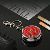 Red portable pocket ashtray keychain with lid for outdoor cigarette butts
