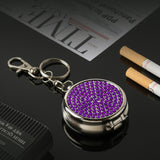 Purple mini metal pocket ashtray with keychain clip and portable lid