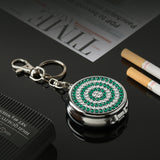 Green mini pocket ashtray keychain with lid for camping and travel