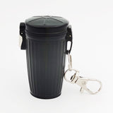 Black bin-style metal pocket ashtray with keychain, compact windproof ashtray for outdoor smoking